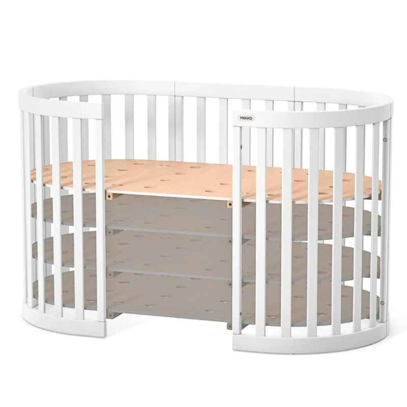 Oválná rostoucí dětská postýlka Mikko Gekko Kids 140x70. Maximální komplet s matrací. Bílá.